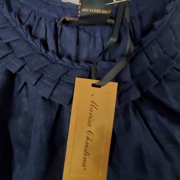 Marisa Christina Linen Navy Ruffle Sleeveless Top - Picture 7 of 8